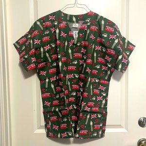 Women top only two pockets scrubs British pattern multicolored